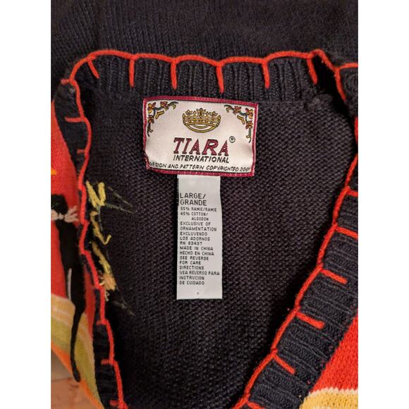 Tiara Vintage Halloween Sweater Vest Large Black Orange Green Pumpkins Cats - Picture 12 of 13